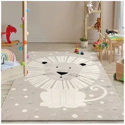 Kinderteppich the carpet Jungle Kids Teppich für Kinderzimmer, the carpet, Rechteck, Höhe: 14 mm, Kinderteppich, Löwe beige|braun