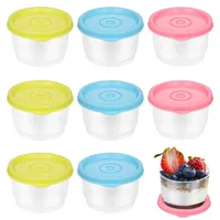 Tashce 9 Stück Frischhaltedosen mit Deckel - 160ml Kunststoff Gefrierdosen für Saucen & Dips - Kleine Dosen mit Deckel Plastik, Mikrowellen- & Gefriersicher (Drei Farben)
