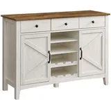 VASAGLE Küchenschrank mit herausnehmbarem Weinregal, Sideboard mit Schubladen und Türen, verstellbare Ablagen, Landhausstil, für Wohnzimmer Küche Esszimmer, vintageweiß-honigbraun BBK371W02