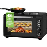 Minibackofen mit Kochplatten und Drehspieß 48L Mini Backofen 3600W Pizzaofen