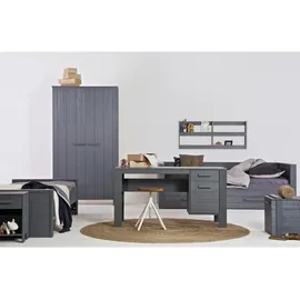 Woood Schreibtisch Dennis aus Kiefernholz, skandinavisches Design, Dunkelgrau lackiert, mit Schubladen Schubladen, rechteckig, eckig, 59x74x141 cm, Stauraum, Arbeitszimmer, Schreibtische, Bürotische