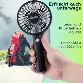 casativo Flexibler 2in1 Hand- & Tischventilator (schwarz): Akku- & USB-Betrieb, 3 Stufen für optimale Kühlung, kompakt, tragbar & ideal für Büro, Reise & Zuhause