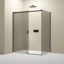 Bernstein Eckdusche mit Schiebetür NT806 flex Schwarz matt Nano Graues Glas 120x90 cm 6mm ESG-Sicherheitsglas