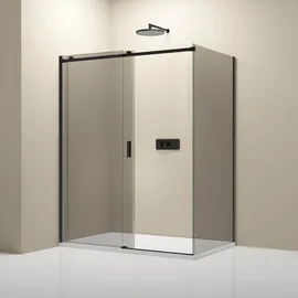 Bernstein Eckdusche mit Schiebetür NT806 flex Schwarz matt Nano Graues Glas 120x90 cm 6mm ESG-Sicherheitsglas