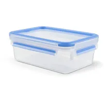 Emsa Clip & Close Frischhaltedose rechteckig, 1 L, mit Deckel, Aufbewahrungsbox, 100 Prozent dicht, spülmaschinen-, gefrier-, mikrowellenfest, Transparent, Blau,
