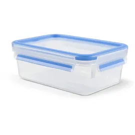 Emsa Clip & Close Frischhaltedose rechteckig, 1 L, mit Deckel, Aufbewahrungsbox, 100 Prozent dicht, spülmaschinen-, gefrier-, mikrowellenfest, Transparent, Blau,
