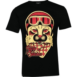 Rusty Stitches Cat Biker T-Shirt, schwarz, Größe M für Männer