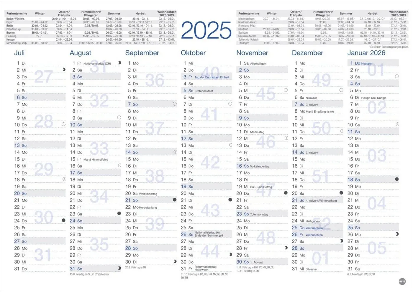 Preisvergleich Produktbild HEYE Tischkalender Tafelkalender A4 2025