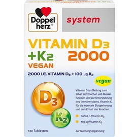 Doppelherz System Vitamin D3 2000 + K2 Vegan Tabletten 120 St.