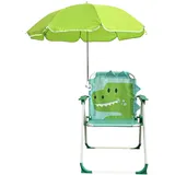 Folpus Kinder-Campingstuhl, Strandstuhl mit Schirm aus Stahl, bequemer, leicht zu tragender Klappstuhl, tragbar für den Außenbereich, Grün