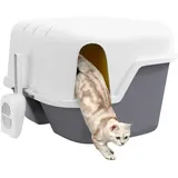 PawHut Katzentoilette mit Deckel, Katzenklo mit Sieb, Schaufel, Katze Toilettenhaus für kleine Katze unter 3,5 kg, Indoor, Kunststoff, Cremeweiß