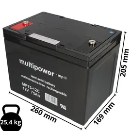 Multipower Blei Akku kompatibel E-Mobile und Scooter Proflex 2x 12V 75Ah MP