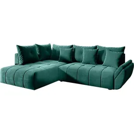 GRAINGOLD Ecksofa Genoa - Moderne Ecksofa, Wohnzimmer Sofa - Modern Design, Samtstoff - Grün