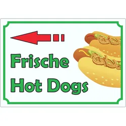 Frische Hot Dogs Aufkleber mit Pfeil links A5 (148x210mm)