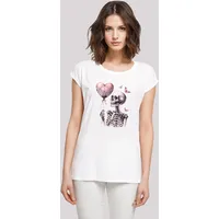 F4NT4STIC Extended Shoulder T-Shirt Skelett hält Herzballon in weiß