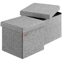 CASARIA Casaria® Hocker mit Stauraum 2er Set Grau Faltbar Deckel Leinen- Optik Gepolstert 40x40cm Schlafzimmer Wohnzimmer Flur Sitzhocker Fußhocker Polsterhocker