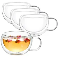 Wilmax - Thermogläser mit Henkel - 4er-Set - 250 ml - Doppelwandige Kaffeegläser - Latte Macchiato Gläser Set - Cappuccino Gläser mit Henkel - Teegläser - Trinkgläser - Thermotasse