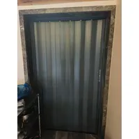 ENHEN Falttür Sicherheits-Falttür Aus Metall für Den Innen- und Außenbereich, Graues, Abschließbares Raumteilertor Ohne Bohren, Nahtlose Schiebetür Als Ersatz(32x80in (81x203cm))