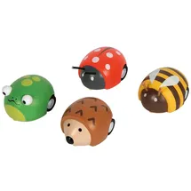 Small Foot Company small Foot Rückziehtiere Kleine Freunde, 12 Mini-Fahrzeuge aus Holz im farbenfrohen Tierdesign, praktisches Display, für Kinder ab 12 Monaten, 12717