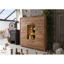 Massivmoebel24 Highboard 145 x 153 x 40 cm Akazie lackiert / Beige