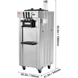 Vevor Kommerzielle Eismaschine Eiscreme-Maschine 21–31 L/h Freistehende Softeismaschine mit 3 Geschmacksrichtungen, 2 x 4,3 L Edelstahlbehälter,...