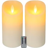 Relaxdays LED Kerzen, 2er Set, 24,5 cm, mit Fernbedienung, Timer & flackernder Flamme, Echtwachs, flammenlos, weiß