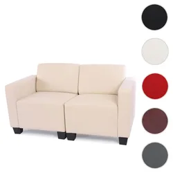 Modular 2-Sitzer Sofa Couch Lyon, Kunstleder ~ creme