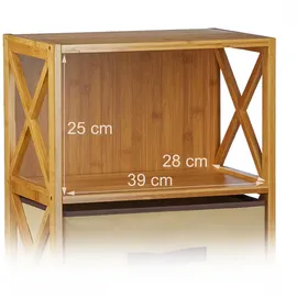 Relaxdays Regal Bambus mit Korb, 2 Ablagen, Holz Standregal, Badregal, Faltbox, HxBxT: 54 x 42 x 29 cm, natur braun