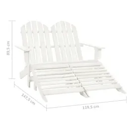 vidaXL 2-Sitzer Adirondack Gartenbank mit Fußstütze 119,5 x 147,5 x 89,5 cm weiß 315909