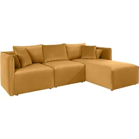 OTTO home Ecksofa OTTO HOME "Nöre L-Form", gold (goldfarben), B:262cm H:74cm T:172cm, Samtoptik (100% Polyester);Struktur (100% Polypropylene);Webstoff (100% Polyester);Struktur fein (100% Polyester);Luxus-Microfaser Lederoptik (100% Polyester);Baumwoll-/Leinenmix