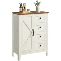 VASAGLE LIRY Kollektion - Aufbewahrungsschrank, Badezimmerschrank im Landhausstil, mit 4 Schubladen, Tür, freistehender Schrank, verstellbare Ablagen, vintageweiß BBK753W01