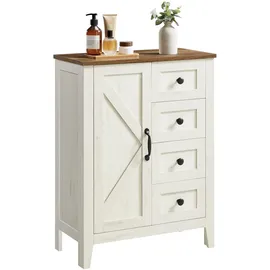 VASAGLE LIRY Kollektion - Aufbewahrungsschrank, Badezimmerschrank im Landhausstil, mit 4 Schubladen, Tür, freistehender Schrank, verstellbare Ablagen, vintageweiß BBK753W01