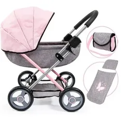 BAYER DESIGN 12733AA Puppenwagen Cosy mit Tasche, Kopfkissen und Decke, rosa, grau