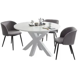 58 aufm Kessel Esstisch Rund ausziehbar Edda 10 110 x 110 x 78 Küchentisch Weiß Matt Lack 13561-110