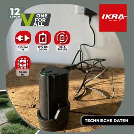 IKRA Akku Ladegerät Ladekabel mit LED Anzeige, kompatibel mit IKRA 12V Akku Familie