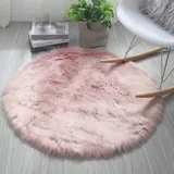 HARESLE Runder Lammfell Teppich, Flauschiger Runder Teppich, Rutschfester Teppich für das Schlafzimmer, Super Weicher Runder Wohnzimmer Teppich, Kinderzimmer Teppich (Rosa,120 cm/ 47 Zoll)