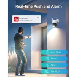 ZOSI 2K Überwachungskamera Aussen WLAN mit Plug-in Strom, 360°WiFi IP Kamera Outdoor, KI Personenerkennng, Automatisch Verfolgung, 2-Wege-Audio,Funktioniert mit Alexa,C289