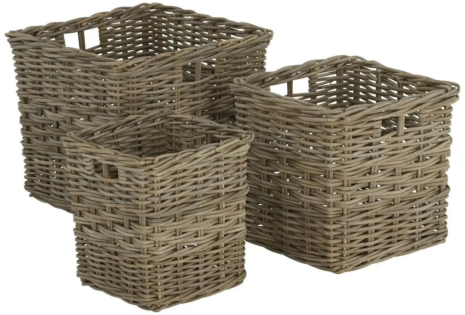 HOME STORY Rattankorb  3er Set   ¦ braun ¦ Rattan ¦ Maße (cm): B: 40 H: 35 T: 40.0
