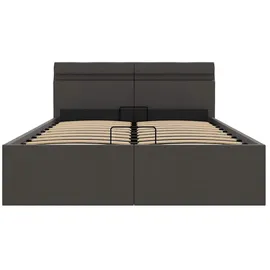vidaXL Bett mit Bettkasten Hydraulisch LED Dunkelgrau Stoff 140x200 cm
