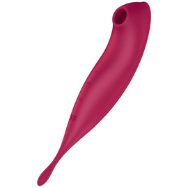 Satisfyer 'Twirling Pro Connect App', 20 cm, mit App, Druckwellen- und Auflegevibrator, beidseitig verwendbar, Druckwellen und zirkulierende Vibration, Farbe:Rot