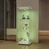 Glasvitrine Standvitrine,3 Lagen Glas Holz Vitrine Sammlervitrine Vitrinenschrank,1 Tür mit LED Und Schloss Glasvitrine Stehend Für Wohnzimmer Sc... - Weiß
