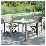 vidaXL Gartentisch 90x90x75 cm Gehärtetes Glas Poly Rattan Grau