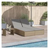 vidaXL Doppel-Sonnenliege mit Auflagen Beige Poly Rattan