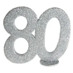 80. Geburtstag silber glitzer Tischdekoration 11x 10 cm Zahl 80