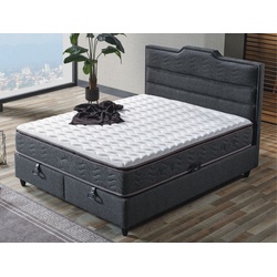 Casa Padrino Luxus Doppelbett Grau / Weiß / Schwarz 180 x 200 cm - Massivholz Bett mit Kopfteil und Matratze - Schlafzimmer Möbel - Hotel Möbel - Luxus Möbel - Luxus Einrichtung