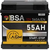 BSA AGM Batterie 12V 55Ah 560A/EN Start-Stop Batterie Autobatterie statt 50Ah 52Ah 53Ah 54Ah