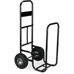 Relaxdays Kaminholzwagen, Brennholzwagen aus Stahl, mit 2 Luftreifen, bis 60 kg, Holztransport & -aufbewahrung, schwarz