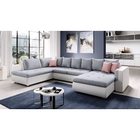 Furnix Wohnlandschaft FIORENZO XXL Sofa mit Schlaffunktion Sofakissen Couch U-Form 4 Farben, komfortabel, strapazierfähig, pflegeleicht & funktional blau|grau|weiß