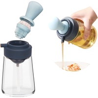 Ölspender mit Silikonbürste, 3-in-1-Glas 350 ml, Ölspenderbürste, mit Bürste zum Kochen, Salat, Backen, Grillen, Luftfritteuse. (Blau)