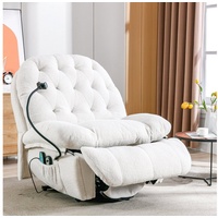 Merax TV-Sessel mit Vibration und Wärmefunktion, Relaxsessel mit Fernbedienung, Massagesessel mit Handyhalterung, Aufstehhilfe weiß 92 cm x 104 cm x 100 cm